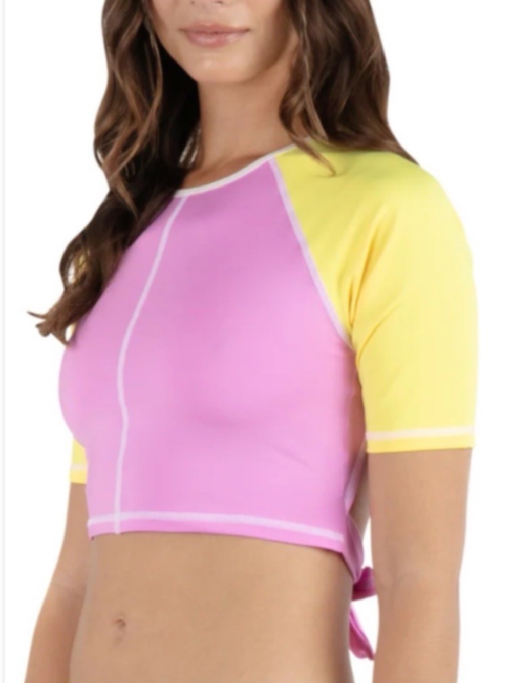 Hurley Women's Summer Block Crop Short Sleeve Swim Top Open Back Size S 11993